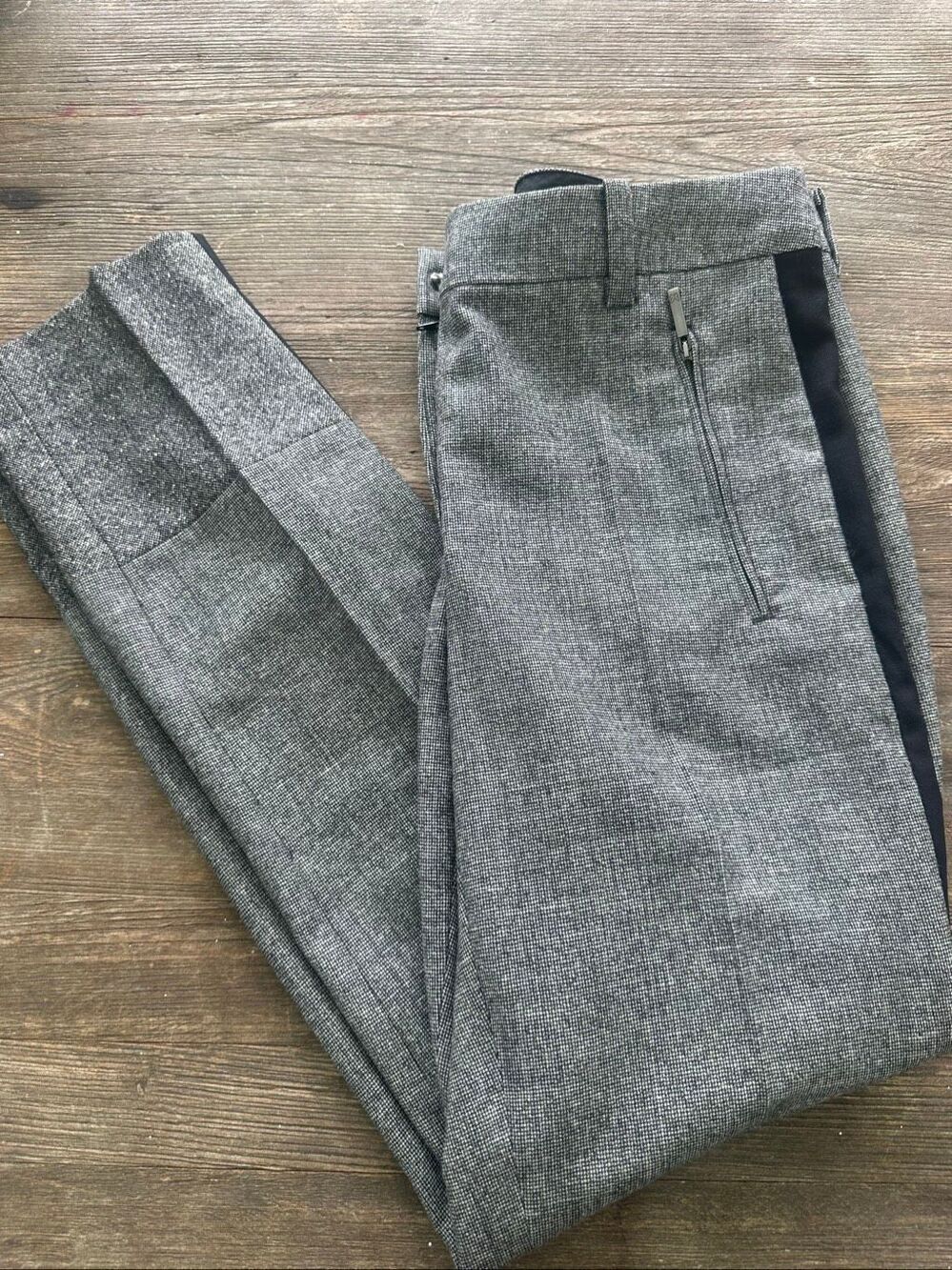Weekend Max Mara Cigarette Virgin Wool Pants Gray Tuxedo Stripe Ankle Sz 6